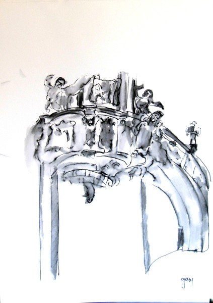Basilika Mariatrost section of pulpit, pen and ink