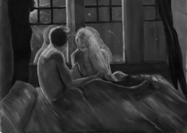Couple Views Eclipse in chiaroscuro.
