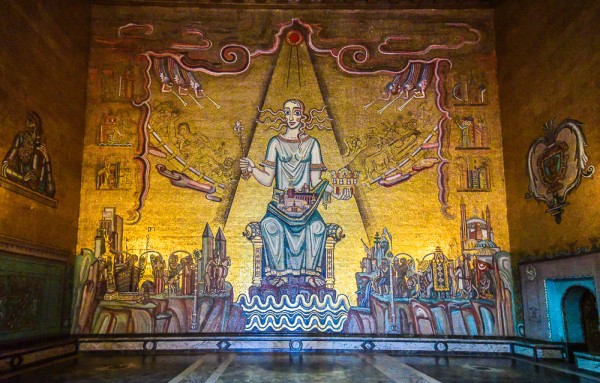 Queen of Lake Mälaren mosaic in the Golden Hall of the Stockholm City Hall