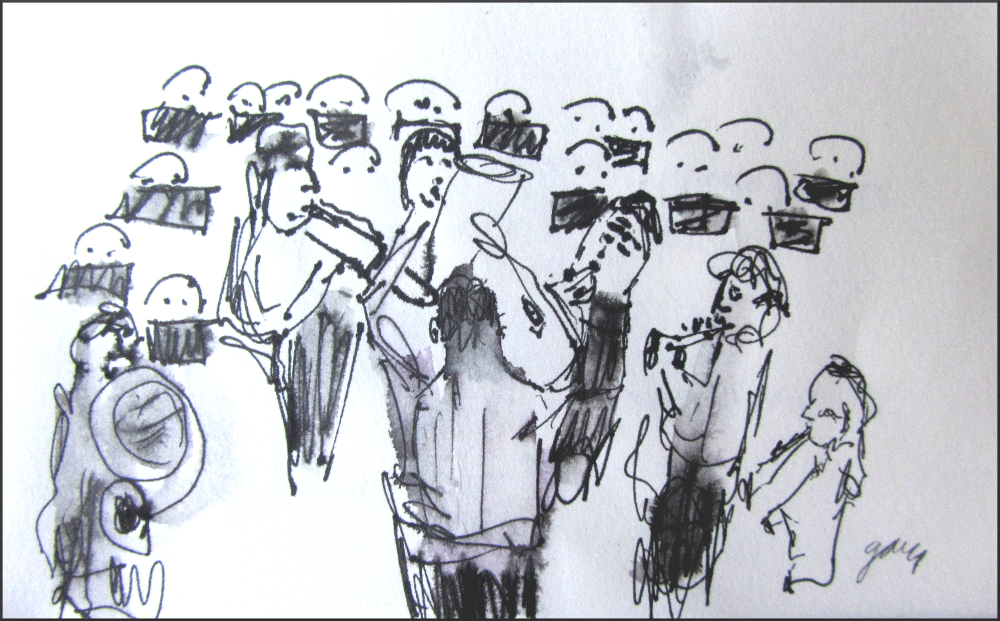 Palau de la Musica Banda de Valencia, 2" x 4" pen and ink