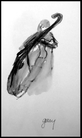 Bass Violin, Palau de la Musica, 2' x 4" pen and ink