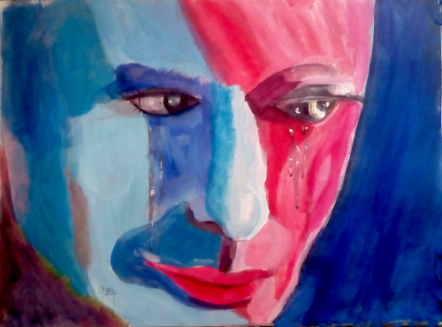 Close Up, acrylics, 40 x 30, 16.5 x 8.25"