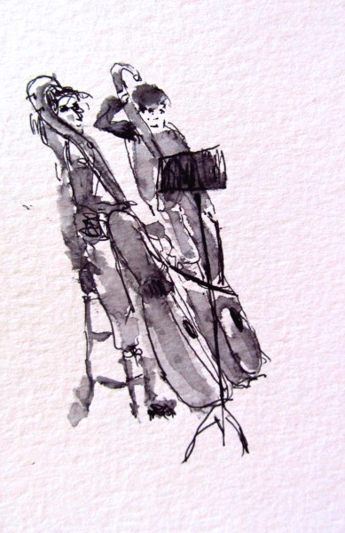Contrabass at Palau de la Musica, pen and ink, prints only