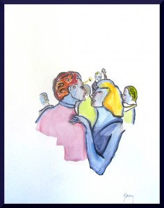 Couple Dances 1, A3, 16.5 x 11.5" acrylics on paper