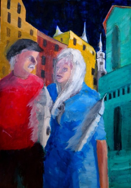 Couple in Vilnius, acrylics on paper, 11.7 x 16.5", A4 30 x 42 cm