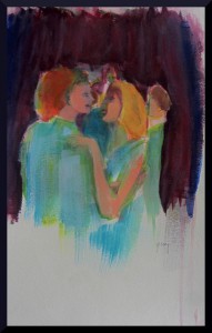 Couple Dances II, acrylics A3, 16.5 x 11.7" on paper 