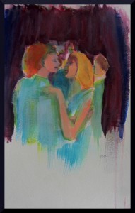 Couple Dances II, acrylics A3, 16.5 x 11.7" on paper