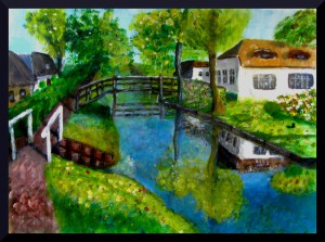 View of Giethoorn (acrylics)  A3 16.5 x 11.5"
