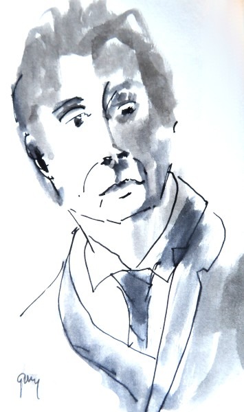 Man Gazing, 13.8 c 8.5 cm, 4.5 inches by 5.5, inches, ink, 13.8 c 8.5 cm, 4.5 inches by 5.5, inches, ink