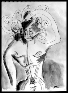 Visit to Picasso ink - this is the drawing for the acrylic (A4, 8.25 x 11.5"
