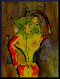 Picasso Visit, acrylic on Canson paper A3 , 8.25 x 11