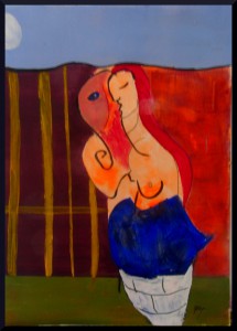 Picasso Vist: Two Women Embrace , acrylics, A4, 8.25 x 11.7" 