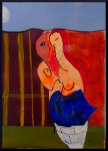 Picasso Vist: Two Women Embrace , acrylics, A4, 8.25 x 11.7"