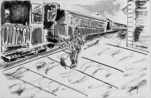Train to Soller, pen and ink