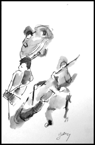 Bass Violin, Palau de la Musica, 2' x 4" pen and ink