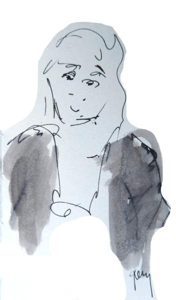 Young Woman Smiling, 13.8 c 8.5 cm, 4.5 inches by 5.5, inches, ink